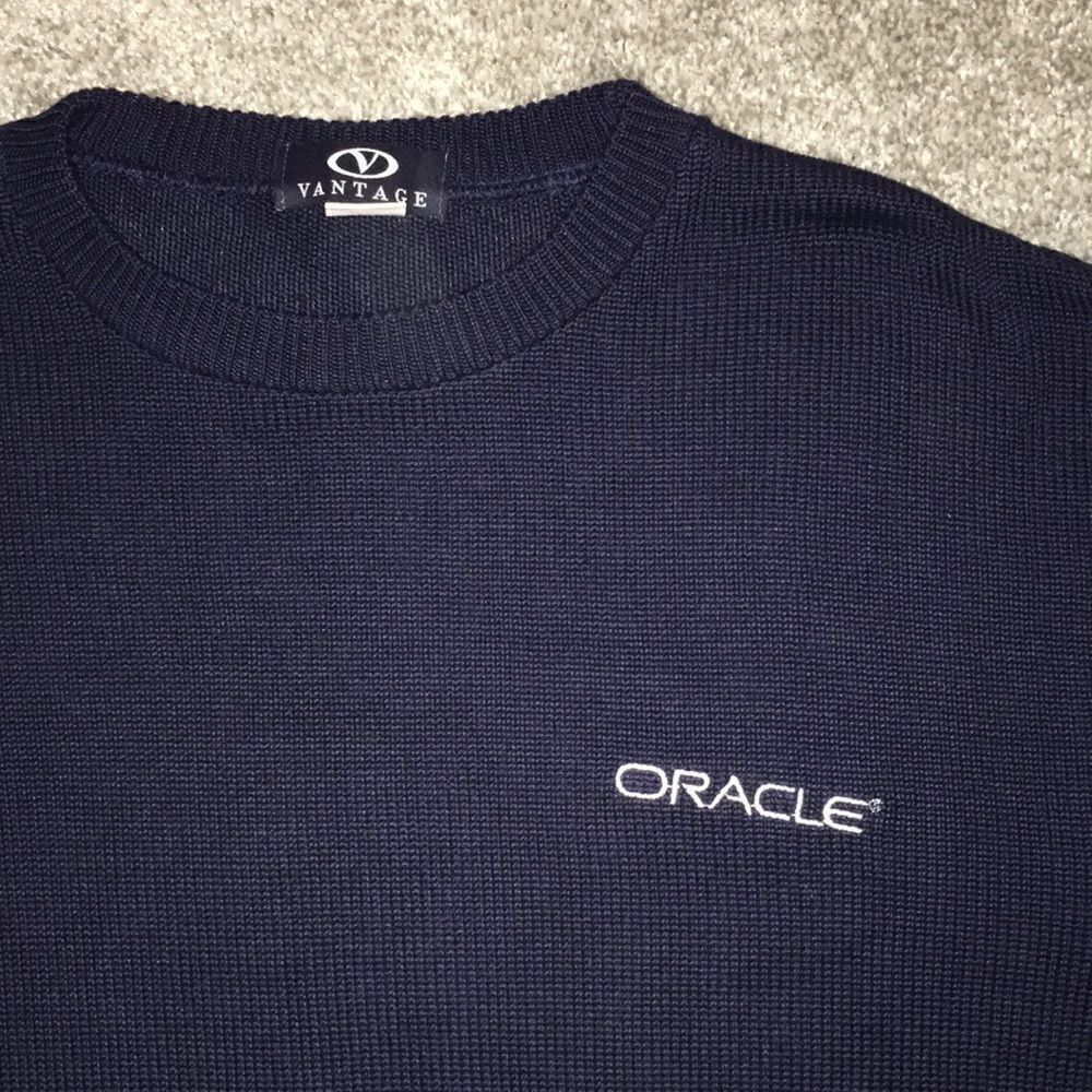 Navy Blue Oracle Software Crewneck LS Sweater L Men’s PC Computer Geek Work Wear